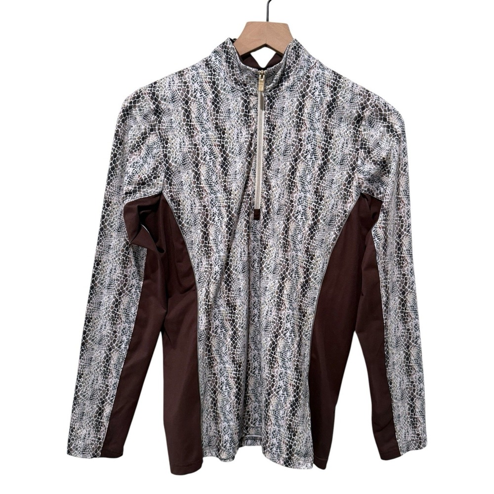 Arista Brio-Tek Equestrian 1/4 Quarter Zip Women Sz M Brown Snakeskin Print‎